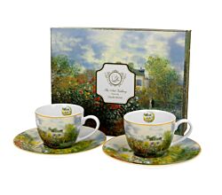 DUO ART GALLERY 2er-Set Espressotassen 90 ml THE GARDEN AT ARGENTEUIL mit Untertassen, New Bone China Porzellan