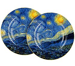 DUO ART GALLERY Dessertteller 2er Set STARRY NIGHT inspired by Van Gogh New Bone China Porzellan