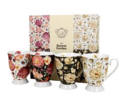 DUO FLORAL 4er-Set königliche Tassen 300 ml FLOWER MIX New Bone China Porzellan
