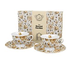 DUO FLORAL 2er-Set Espressotassen 100 ml ENGLISH ROSES WHITE mit Untertassen, New Bone China Porzellan
