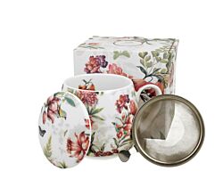 DUO FLORAL Fassbecher 430 ml LUCIA mit Teesieb, New Bone China Porzellan