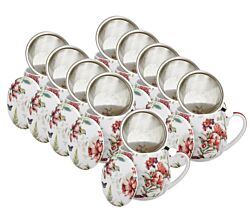 10er SET DUO FLORAL Fassbecher 430 ml LUCIA mit Teesieb, New Bone China Porzellan
