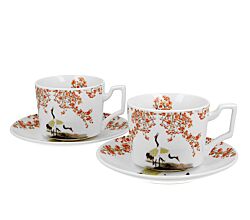 DUO ART GALLERY 2er-Set Tassen mit Untertassen SAKURA & CRANES 270 ml, New Bone China Porzellan