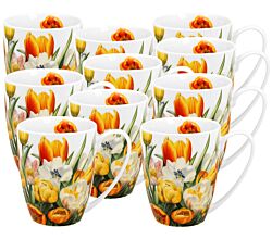 10er SET DUO Flowers Classic Becher 360 ml TULIPS in Tragetasche New Bone China Porzellan