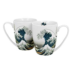 DUO ART GALLERY 2er-Set klassische Becher 360 ml THE GREAT WAVE inspired by HOKUSAI, New Bone China Porzellan