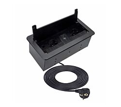 DesignLight INBOX-CZ-DE-3,0-03 INBOX Möbel-Einbausteckdose SCHWARZ mit 2x SCHUKO, 1x USB A, 1x USB C, 1x RJ45 und 1x HDMI, 3 m Netzkabel