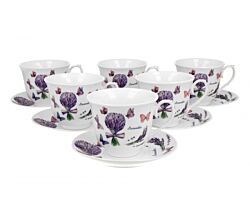DUO CROCUS 6er-Set Tassen 220 ml VIOLET mit Untertassen, New Bone China Porzellan