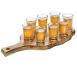 KESPER 68280 Schnapsglasträger, Kiefer - geflammt, mit 8 Gläsern