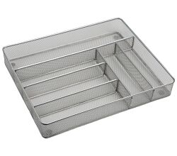 KESPER 90183 Besteckkasten, Metall, 36 x 31 x 5,5 cm mit 6-fach Einteilung, Silber / Besteckeinsatz