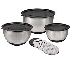 KESPER Rührschüssel 3er Set (Ø 18 / 22 / 26 cm) inkl. 3 Reiben und Deckeln / Edelstahlschüsseln