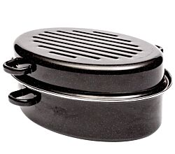 BEMUS Gänsebräter oval - 38cm - Stahl-Emaille mit Chromring / Bräter