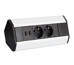 DesignLight CORNERBOX Aluminium SchuKo 2-fach mit USB Steckdose 2-fach / Ecksteckdose / Mehrfachsteckdose