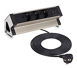 DesignLight Mehrfachsteckdose DESK BOX Edelstahl gebürstet mit USB A und C / Tischsteckdose