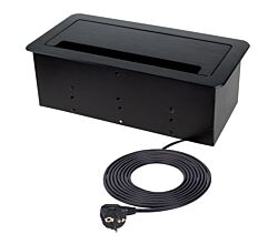 DesignLight INBOX-CZ-DE-1,5-02 INBOX Möbel-Einbausteckdose SCHWARZ mit 2x SCHUKO, 1x USB A, 1x USB C, 1x RJ45 und 1x HDMI, 1,5 m Netzkabel