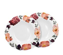 DUO EXCLUSIVE Suppenteller 2er Set SPRING ROSES WHITE aus New Bone China Porzellan