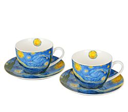 DUO ART GALLERY 2er-Set Tasse mit Untertasse STARRY NIGHT inspired by Van Gogh, New Bone China Porzellan