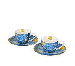 DUO ART GALLERY 2er-Set Espressotasse mit Untertasse STARRY NIGHT inspired by Van Gogh, New Bone China Porzellan