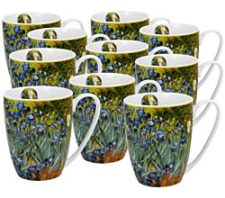 10er SET DUO ART GALLERY Klassischer Becher 360 ml IRISES inspired by Van Gogh New Bone China Porzellan