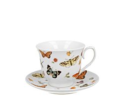 DUO CROCUS Kollektion Tasse 250 ml BUTTERFLIES mit Untertasse, New Bone China Porzellan