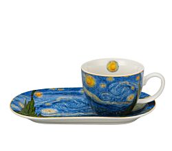 DUO ART GALLERY Frühstücks-Set mit Tasse 450 ml STARRY NIGHT inspired by Van Gogh, New Bone China Porzellan