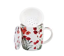 DUO Spring in bloom Becher 400 ml RED FLOWERS mit Teesieb und Deckel, New Bone China Porzellan