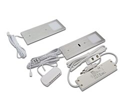 HERA 2er Set LED Eco Pad F 3W, neutralweiß (4000K), alu gebürstet, dimmbar, inkl. Trafo 6W / Unterbauleuchten / Oberschrankleuchten