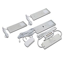 HERA 3er Set LED Eco Pad F 3W, neutralweiß (4000K), alu gebürstet, dimmbar, inkl. Trafo 12W / Unterbauleuchten / Oberschrankleuchten