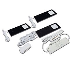 HERA 3er Set LED Eco Pad F 3W, warmweiß (3000K), schwarz, dimmbar, inkl. Trafo 12W / Unterbauleuchten / Oberschrankleuchten