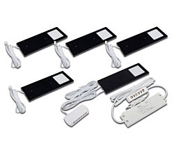 HERA 5er Set LED Eco Pad F 3W, warmweiß (3000K), schwarz, dimmbar, inkl. Trafo 15W / Unterbauleuchten / Oberschrankleuchten
