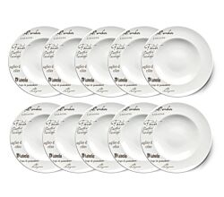 10er SET CreaTable - EUROPA GUSTOSO - Pastateller 27 cm aus Porzellan mit Schriftdekor