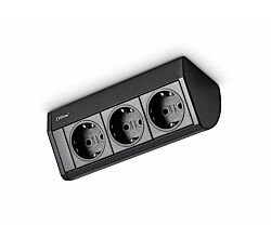 EVOline® Dock Aluminium SCHWARZ mit 3 x VDE Steckdosen / Steckdoseneinheit / Steckdosen