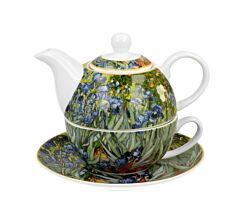 DUO ART GALLERY Tasse mit Teekanne IRISES inspired by Van Gogh New Bone China Porzellan