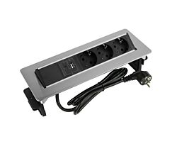 DesignLight FLIXBOX-SD-3DE-UAC-01 FLIX BOX Möbelsteckdose edelstahlfarbig mit 3x SCHUKO und USB-A+C-Anschlüssen QC 3.0 + PD20W