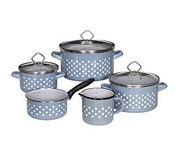Topfset RÜGEN, 5-tlg. Emaille, blau mit weißen Punkten / Kochtöpfe / Kochtopf Set