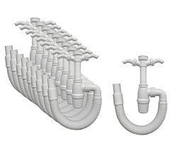 10er SET Flaschensiphon 1,5 Zoll mit flexiblem Anschlussrohr und zwei Geräteanschlüssen