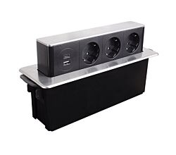 DesignLight HOP BOX versenkbare Möbeleinbausteckdose, 3x SCHUKO 1x USB TYP A, 1x USB TYP C / Mehrfachsteckdose