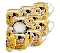 10er SET DUO ART GALLERY Fassbecher 430 ml THE KISS ECRU mit Teesieb, New Bone China Porzellan