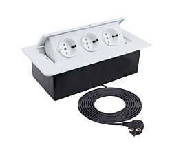 DesignLight KOMBI BOX weiß 3-fach Einbausteckdose mit 1,5 m Kabel / KOMB-BI-3DE-1,5-03