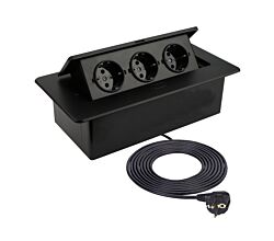DesignLight KOMBI BOX schwarz 3-fach Einbausteckdose mit 3 m Kabel / KOMB-CZ-3DE-3,0-03