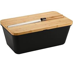 KESPER 58481 Brotbox schwarz mit Schneidebrett und Messer