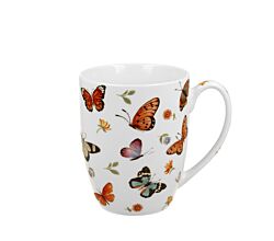 DUO CROCUS Kollektion klassische Becher 350 ml BUTTERFLIES in Tragetasche, New Bone China Porzellan