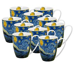 10er SET DUO ART GALLERY Klassischer Becher 360 ml STARRY NIGHT inspired by Van Gogh New Bone China Porzellan