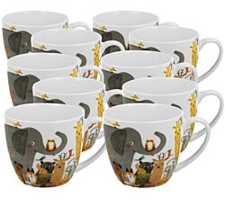 10er SET DUO Dogs World Becher 460 ml ANIMALS in Tragetasche, New Bone China Porzellan