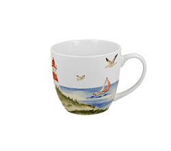 DUO Seaside Becher 460 ml LIGHTHOUSE (Leuchtturm) in Tragetasche, New Bone China Porzellan