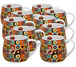10er SET DUO ART GALLERY Fassbecher 430 ml SQUARES WITH CIRCLES inspired by W. Kandinsky, New Bone China Porzellan