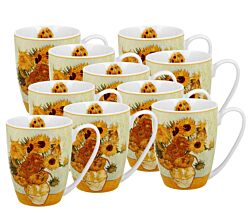 10er SET DUO ART GALLERY Klassischer Becher 360 ml SUNFLOWERS inspired by Van Gogh New Bone China Porzellan
