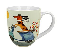 DUO Dogs World JUMBO XXL Becher 1000 ml DOG ON A SCOOTER, New Bone China Porzellan