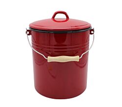 Karl Krüger Mülleimer 5 Liter aus Haushaltemaille in rot mit Deckel