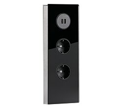 MIRA Eck Glas USB A Eck-Steckdose SCHWARZ - 2-fach Schuko und 2-fach USB Charger / Steckdosen