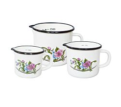 Milchtopf VENEDIG mit Ausguss und Skala, Emaille weiß mit Blumenmotiv
